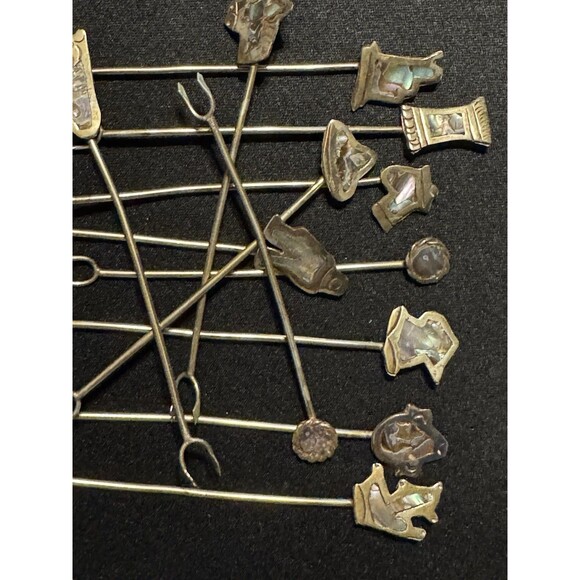 VTG Abalone Cocktail Forks Pickle Olive Set Of 12 Alpaca Taxco Style - Picture 7 of 7